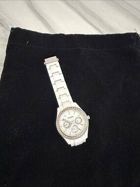 Fossil White Men’s Ceramic Chronograph Watch with Silver Accents